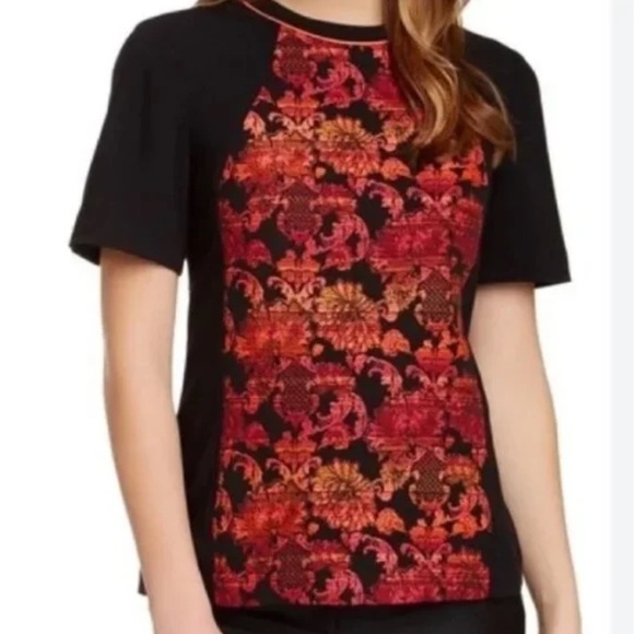 New Ted Baker Ambrr Jacquard Panel Top Black Red Multi NWT Designer Women’s 6 - Picture 1 of 12